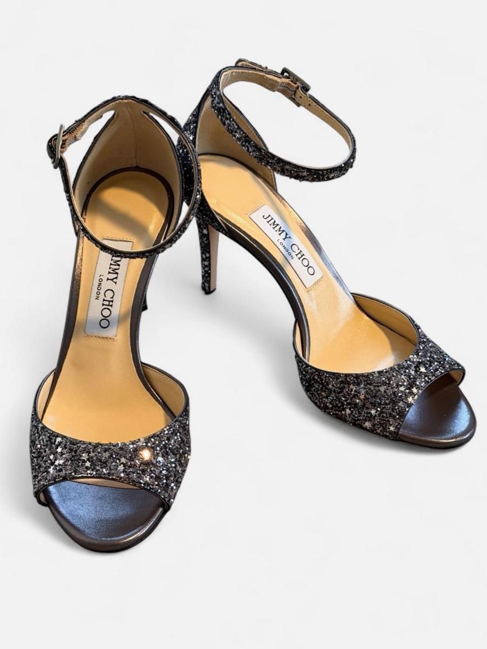 Nwt Jimmy Choo Annie 85 Sandal In Gunmetal Mix